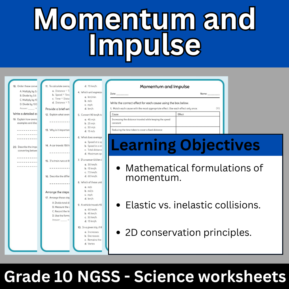 Grade 10 Science science 1 worksheet — Grade 10 Science | Momentum and Impulse Concepts Worksheet (Answer Key) | NGSS