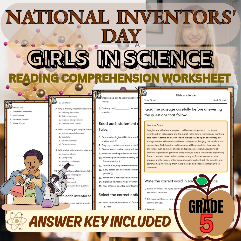 Grade 5 | Girls in Science Worksheet for Mastering Inventions | PDF + Answer Key