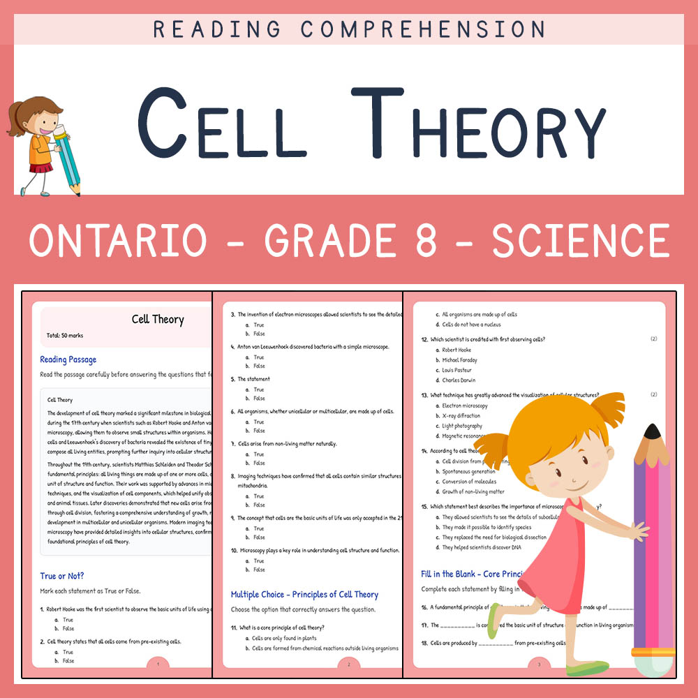 Grade 8 Science worksheet elena worksheet — Grade 8 Science Assessment | Cell Theory Worksheet Elena | Ontario — page 1