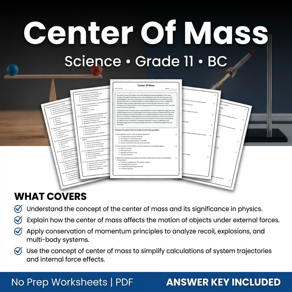 Center Of Mass Worksheet for Grade 11 Science BC Standards