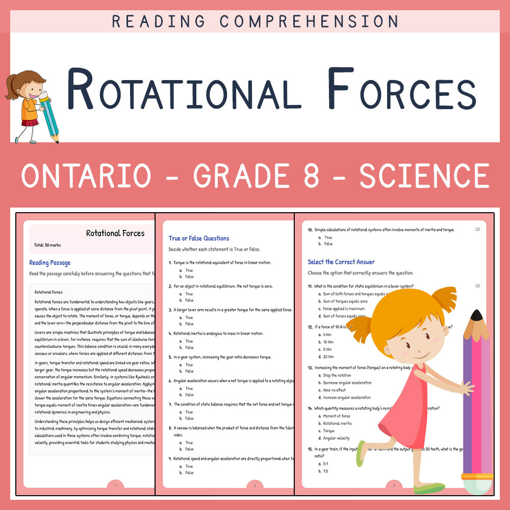 Grade 8 Science worksheet elena worksheet — Grade 8 Science | Rotational Forces Worksheet Elena | Ontario Standard — page 1
