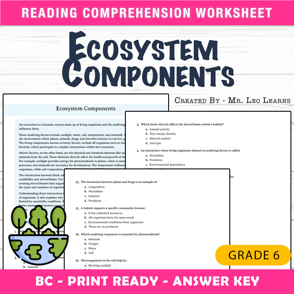 Grade 6 Science worksheet mcq paper worksheet — Grade 6 Science — Ecosystem Components Worksheet for Mastery — page 1
