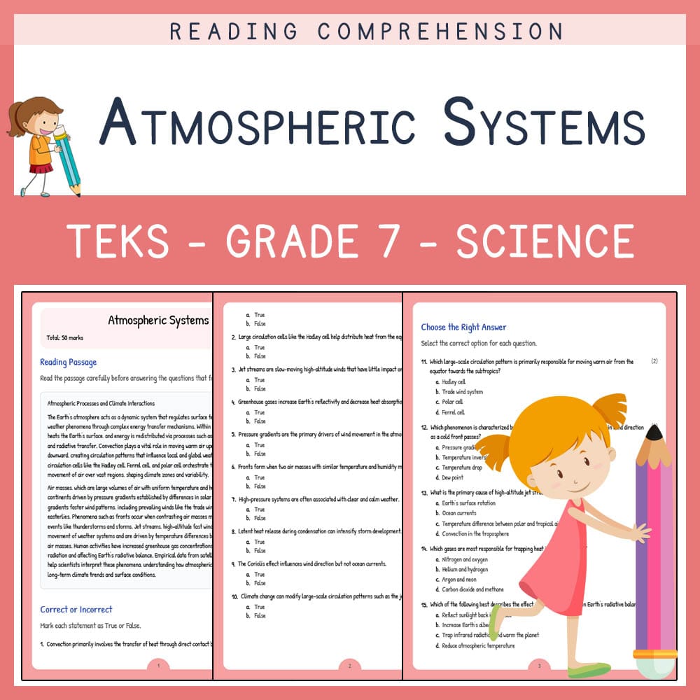 Grade 7 Science worksheet elena worksheet — Grade 7 Science | Atmospheric Systems Worksheet Elena | TEKS-Aligned — page 1