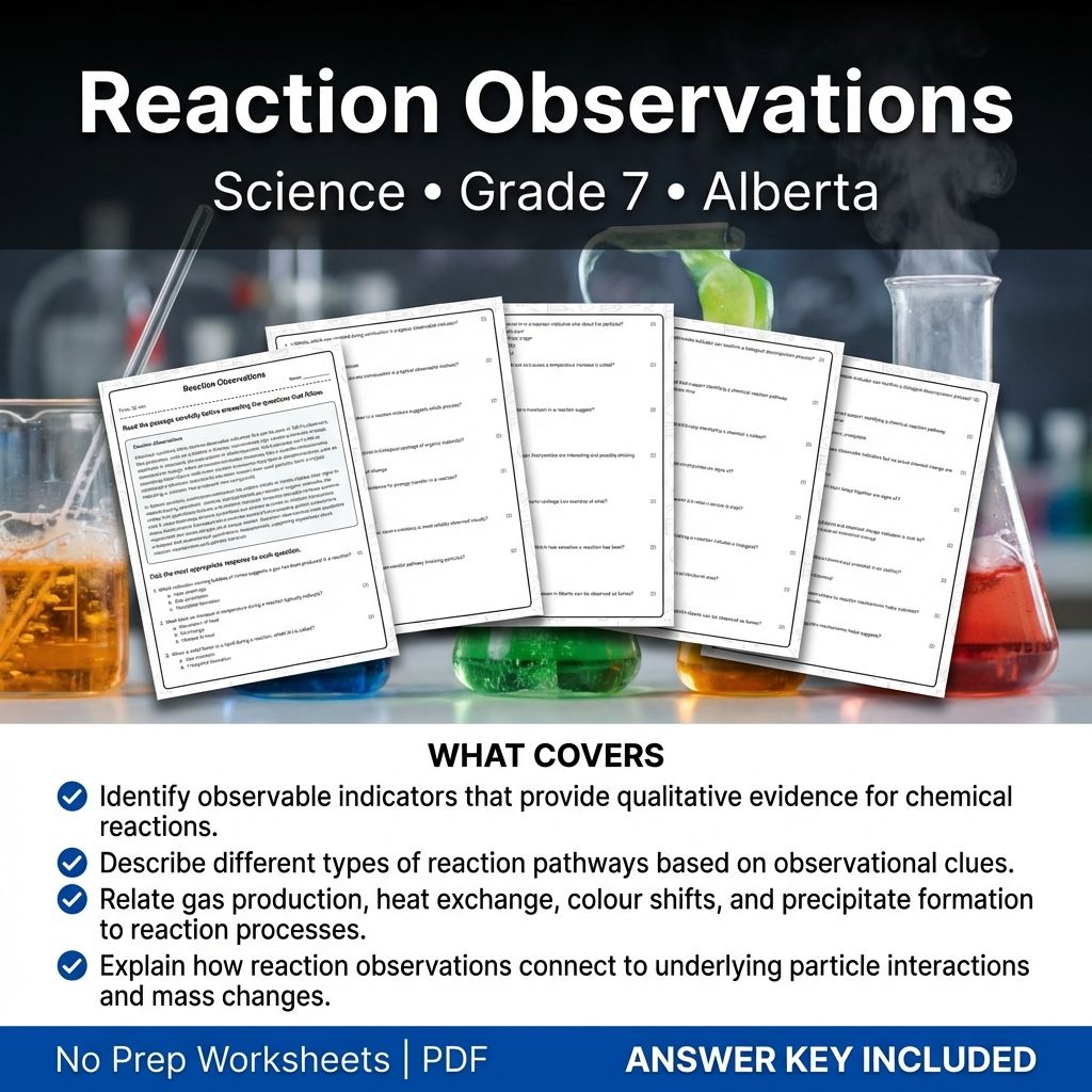 Reaction Observations Worksheet | Alberta Grade 7 Science Practice