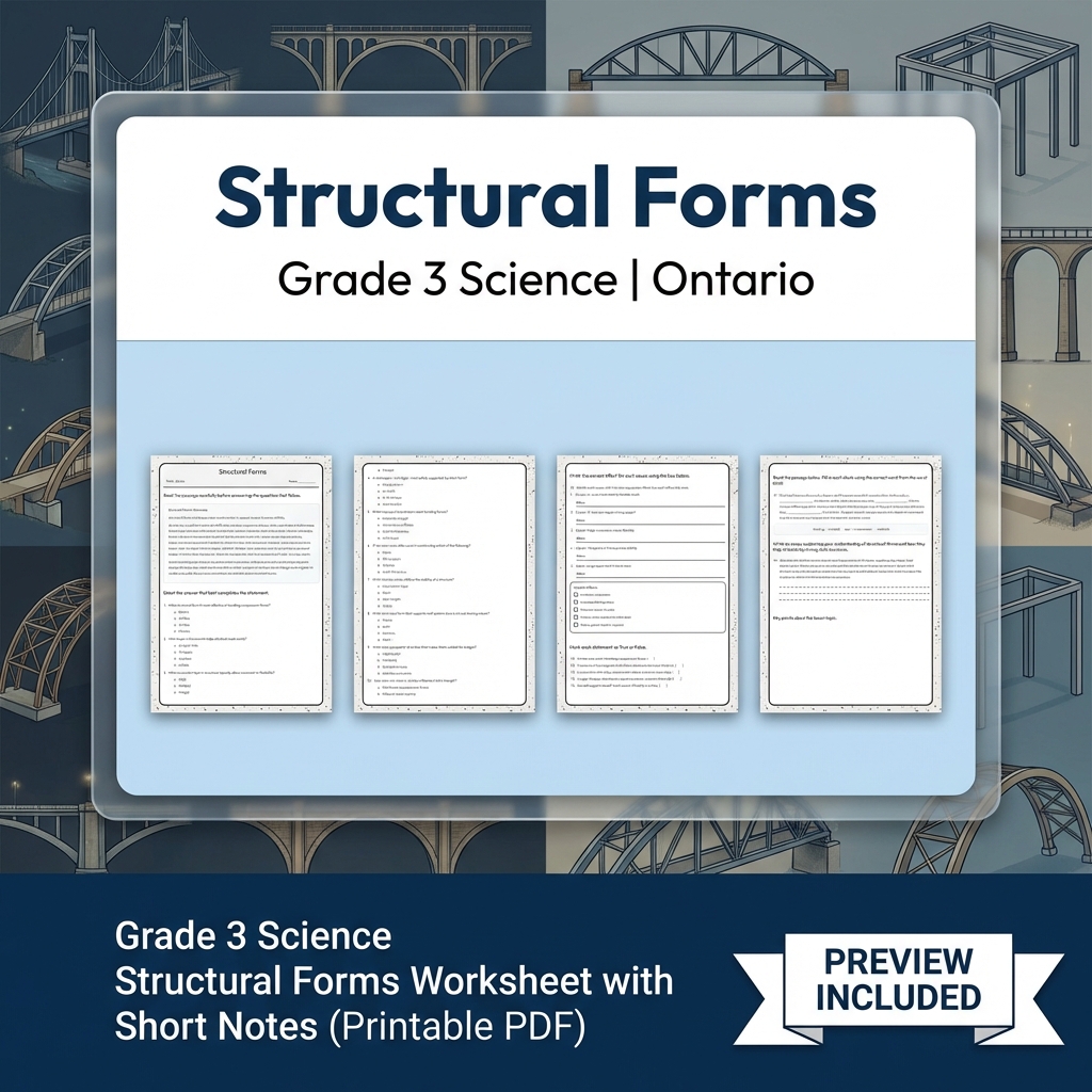 Grade 3 Science Basic Structures & Materials Worksheet Bundle | Ontario   — included worksheet 1