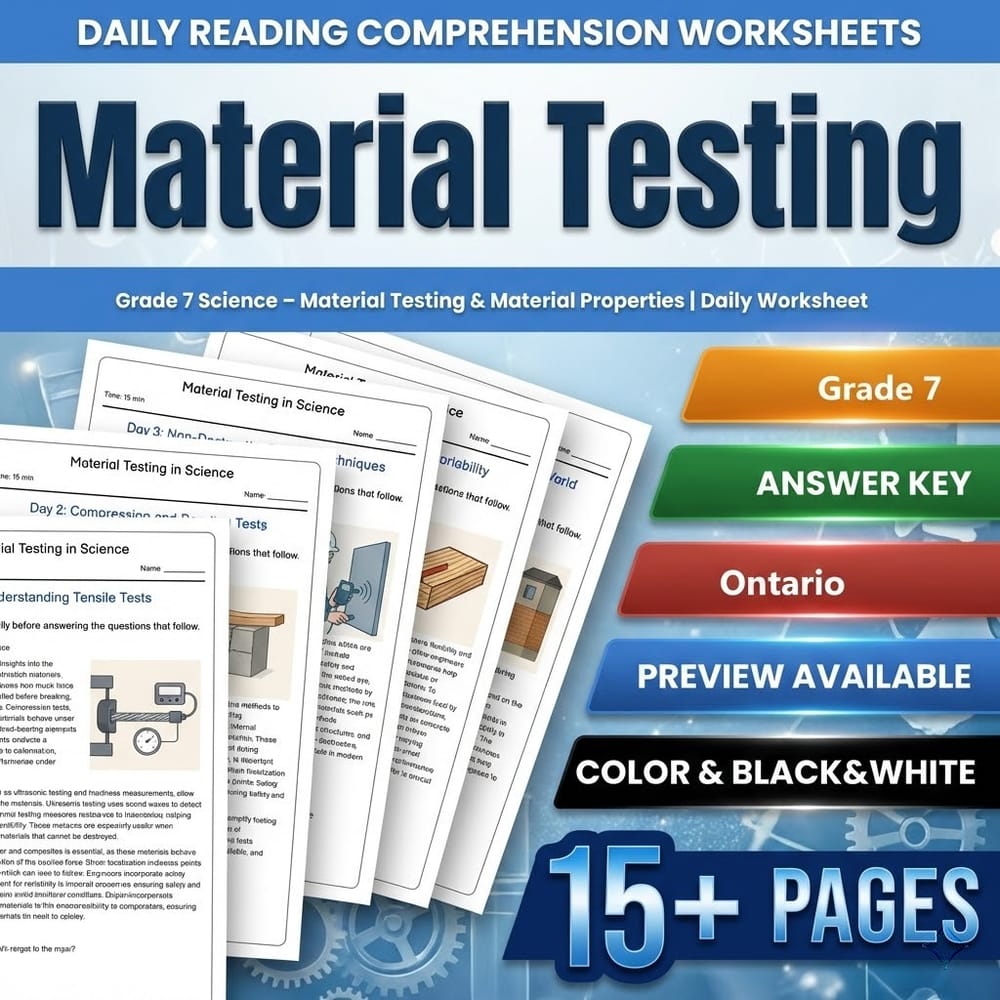 Structural Engineering Grade 7 Science Daily Reading Worksheets Bundle | Ontario — included worksheet 1