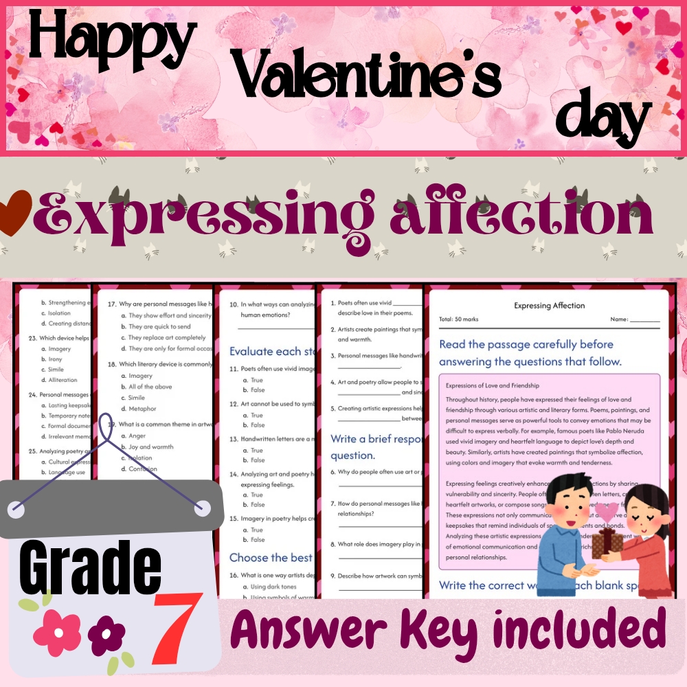 Grade 7 Seasonal Learning Unit |Valentine’s Day Culture & Symbols Worksheet Pack — included worksheet 1