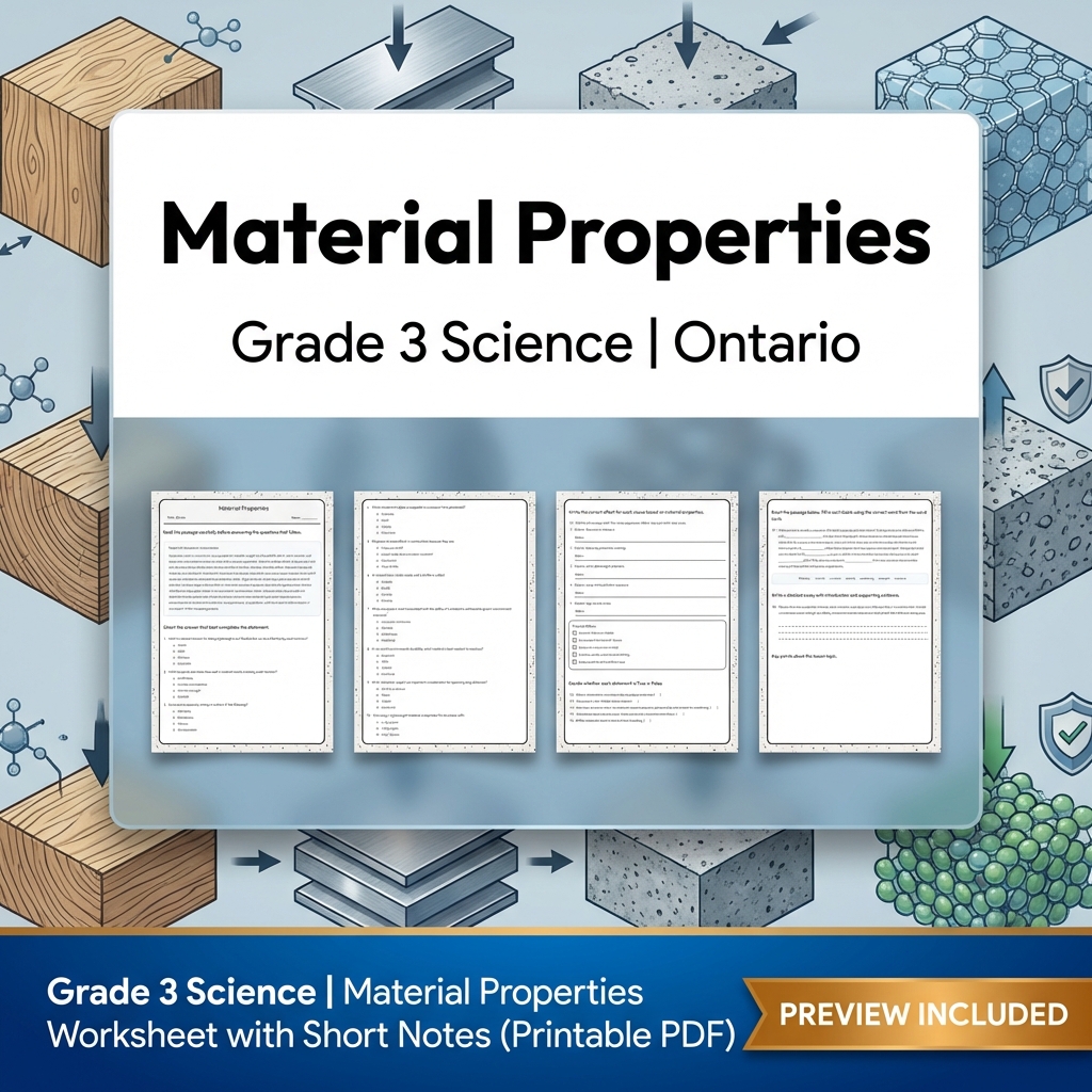 Grade 3 Science Basic Structures & Materials Worksheet Bundle | Ontario   — included worksheet 2