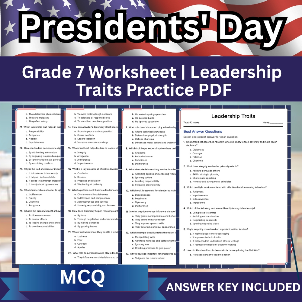 Grade 7 Seasonal Leadership Traits Worksheet | Printable PDF Assessment & Student Practice
