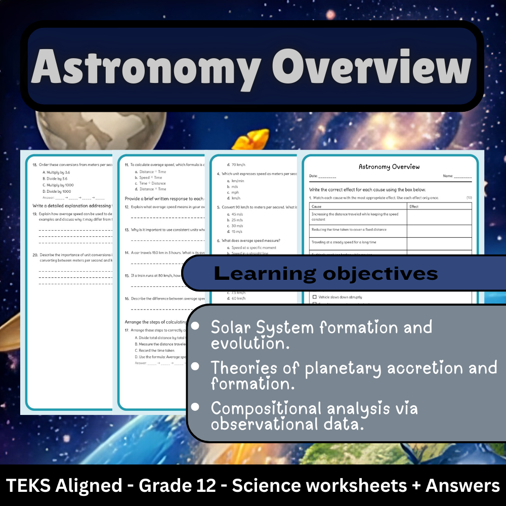 12th Grade Science | Astronomy Overview Worksheet - Aligned with TEKS Standards