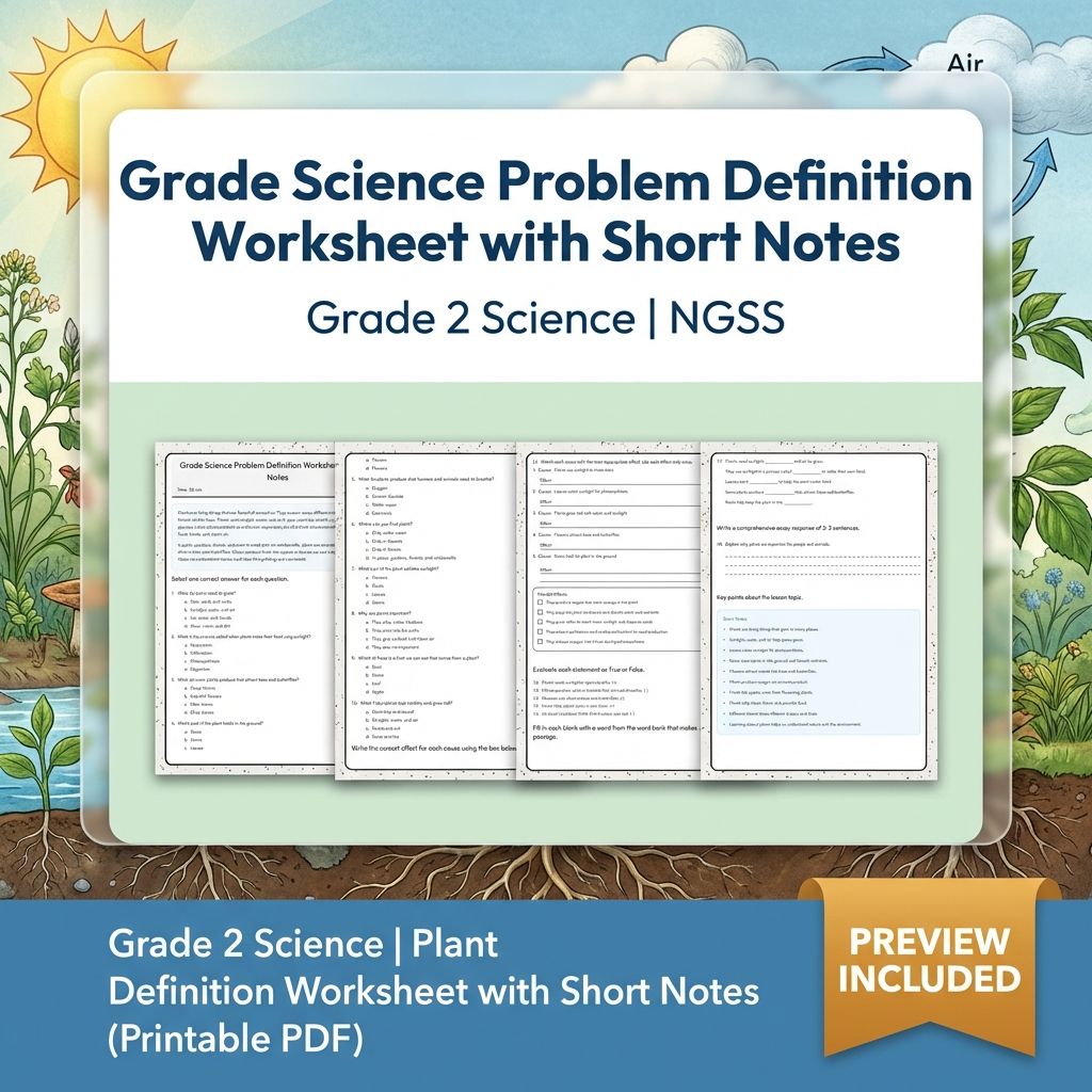 Grade 2 Science | Plants Problem Definition Worksheet with Short Notes 