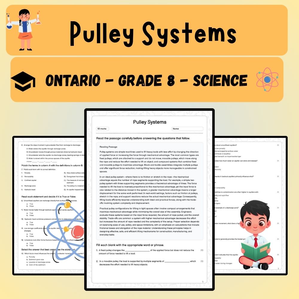 Grade 8 Science worksheet worksheet — Grade 8 Science | Pulley Systems Worksheet (PDF) – Ontario Standards — page 3