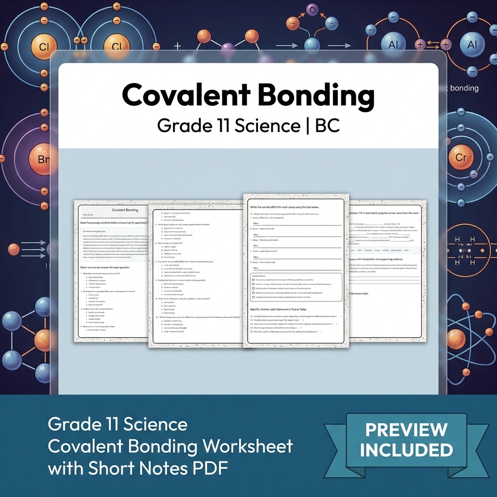 Grade 11 Science Worksheet Bundle | BC Framework | Reaction & Atomic Theory — included worksheet 1