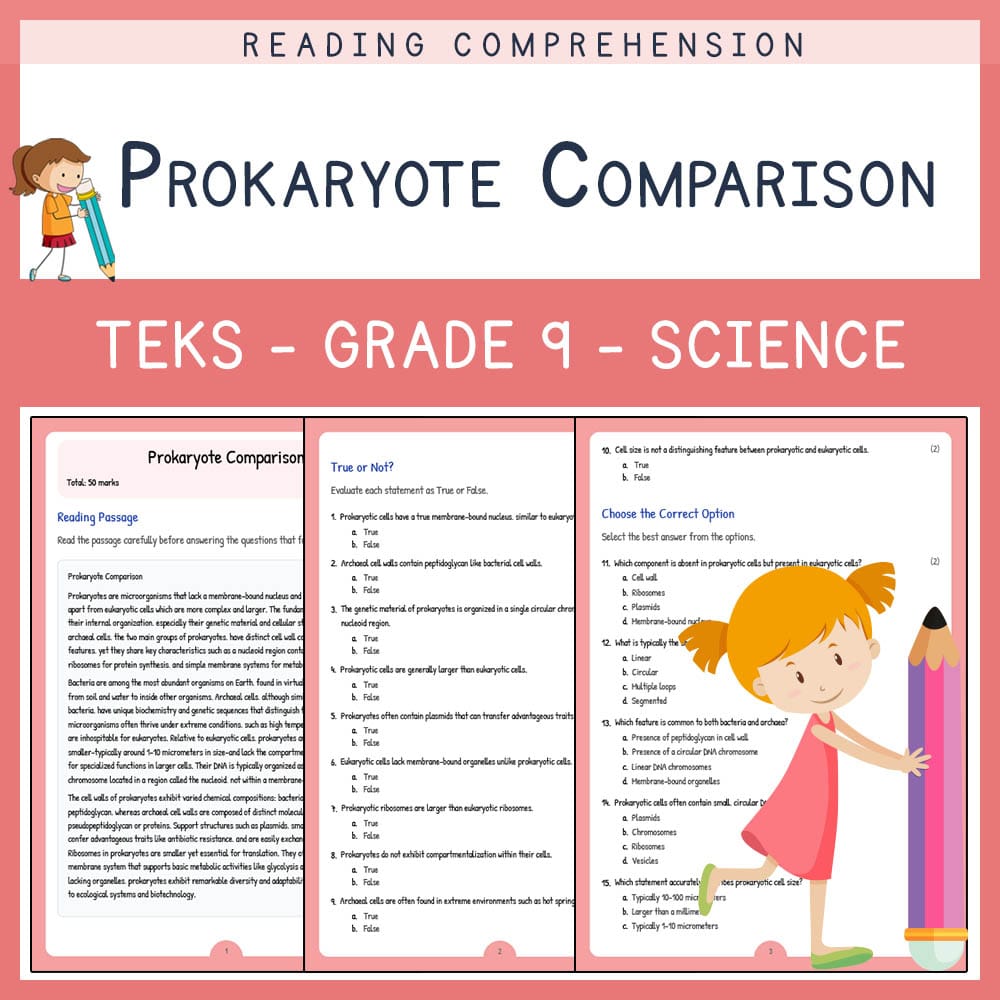 Grade 9 Science worksheet elena worksheet — Grade 9 Science | Prokaryote Comparison Worksheet | TEKS Alignment — page 1