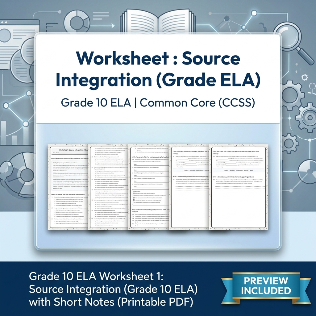 Grade 10 Source Integration & Writing Skills ELA Full-Year Bundle (CCSS) — included worksheet 4