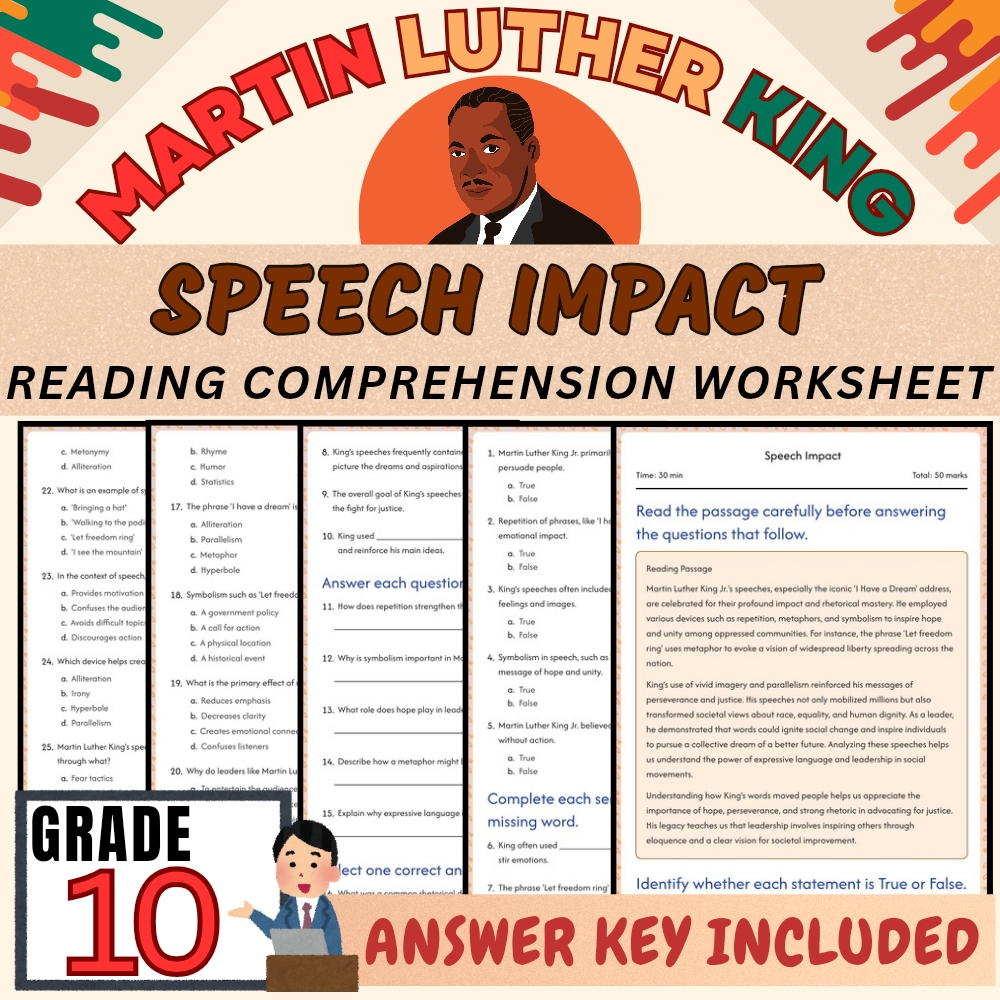 Grade 10 Speech Impact Worksheet for Mastering Martin Luther King|PDF+Answer Key