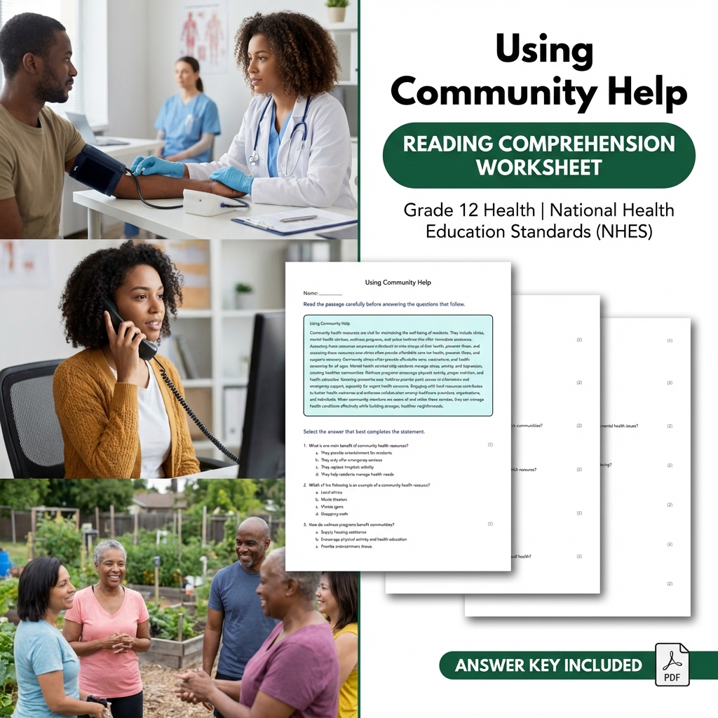 Using Community Help Health Worksheet | NHES Grade 12 Assessment