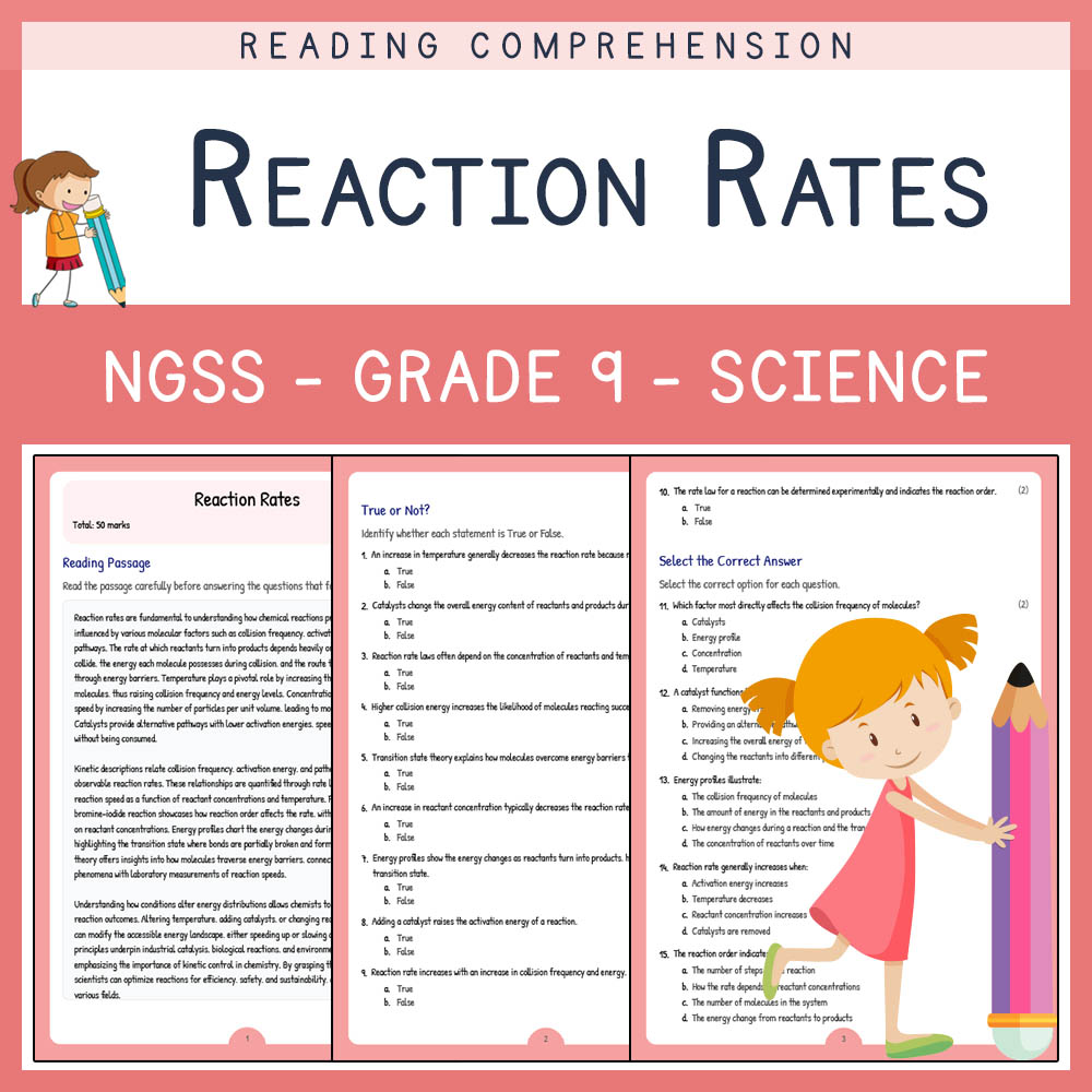 Grade 9 Science worksheet worksheet — Grade 9 Science | Reaction Rates Worksheet & Answer Key (NGSS-Aligned) — page 1