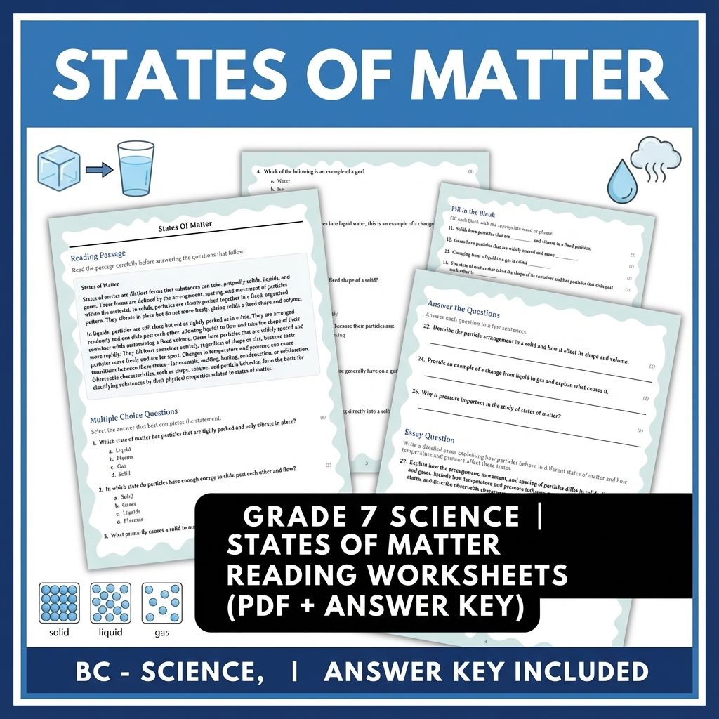 Grade 7 Science | States of Matter Reading Worksheets (PDF + Answer Key)