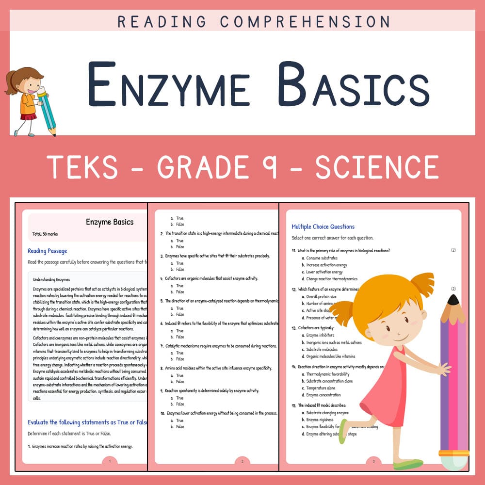 Grade 9 Science worksheet elena worksheet — Grade 9 Science | Enzyme Basics Worksheet | TEKS-Aligned — page 1