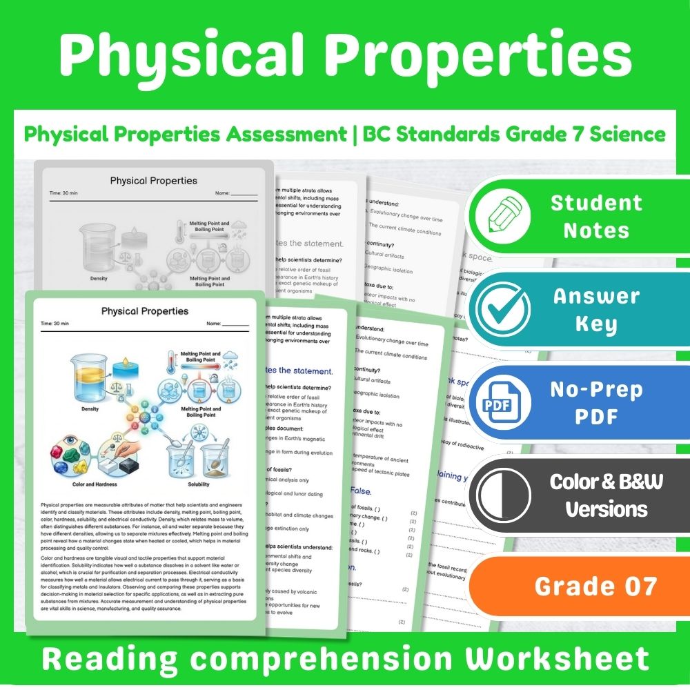 Grade 7 Science Lesson – States of Matter & Reaction Types Assessment Bundle — included worksheet 1