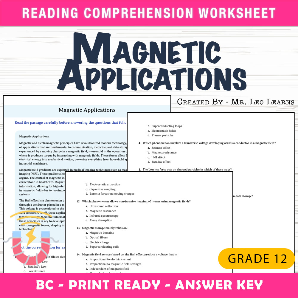 Grade 12 Science worksheet mcq paper worksheet — Grade 12 Science — Worksheet MCQ Paper for Mastering Magnetic Application…