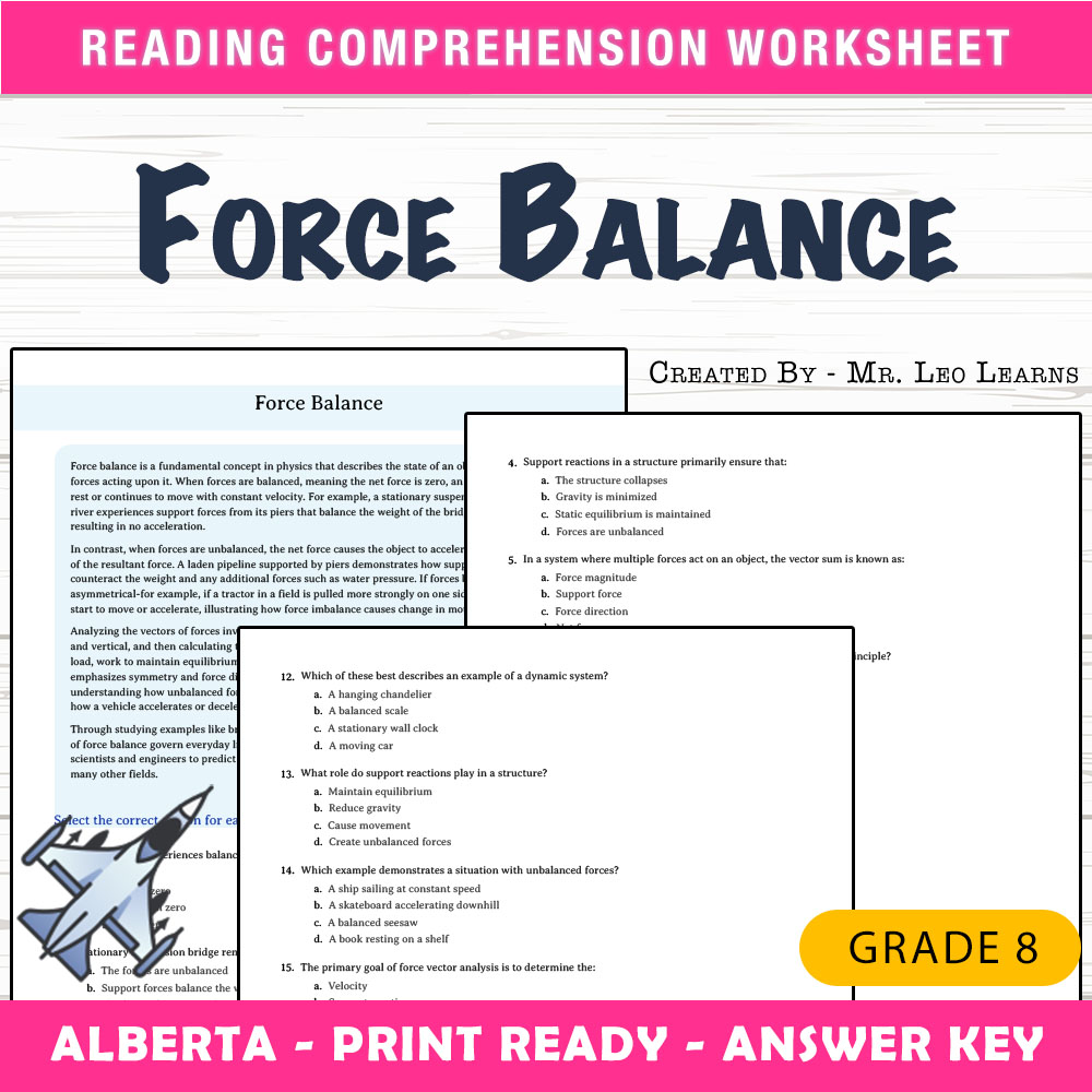 Grade 8 Science worksheet mcq paper worksheet — Grade 8 Science — Force Balance Worksheet MCQ Paper PDF + Answer Key — page 1