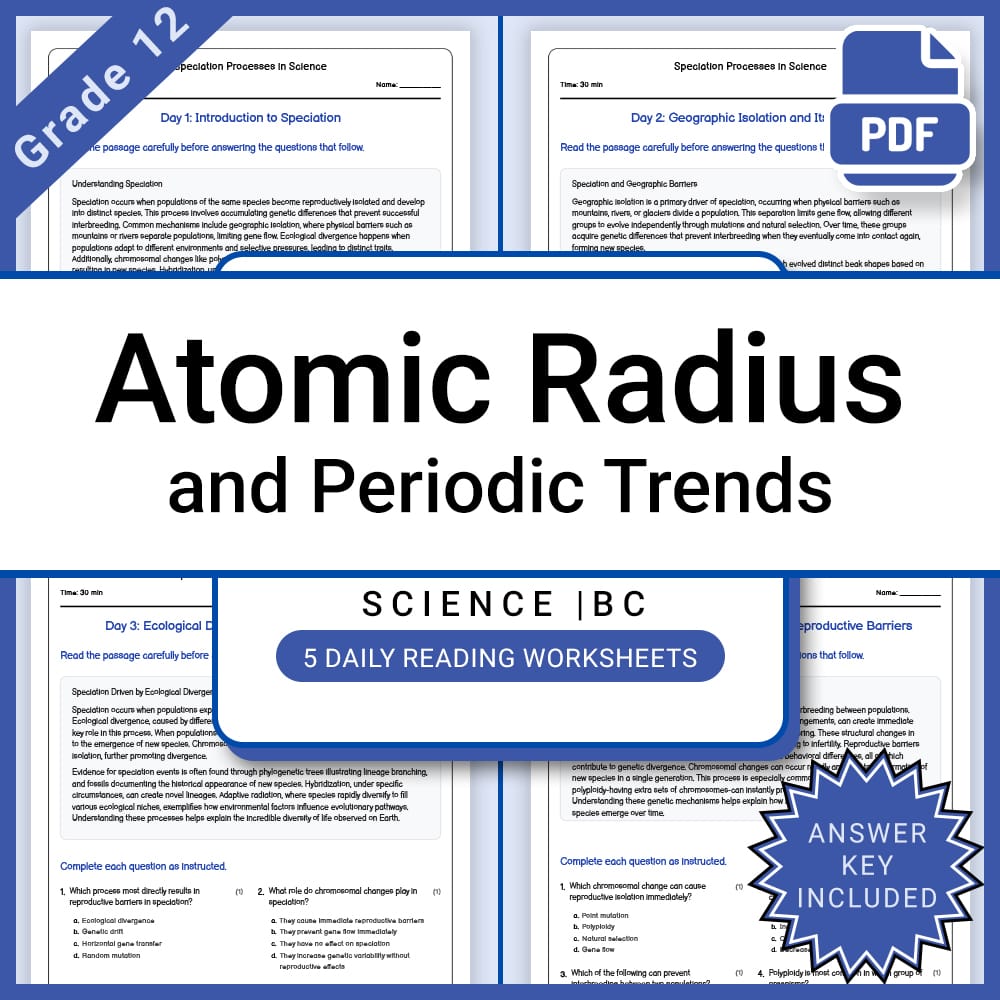 Grade 12 Science Lesson Bundle BC Framework | Daily Reading Worksheets — included worksheet 1