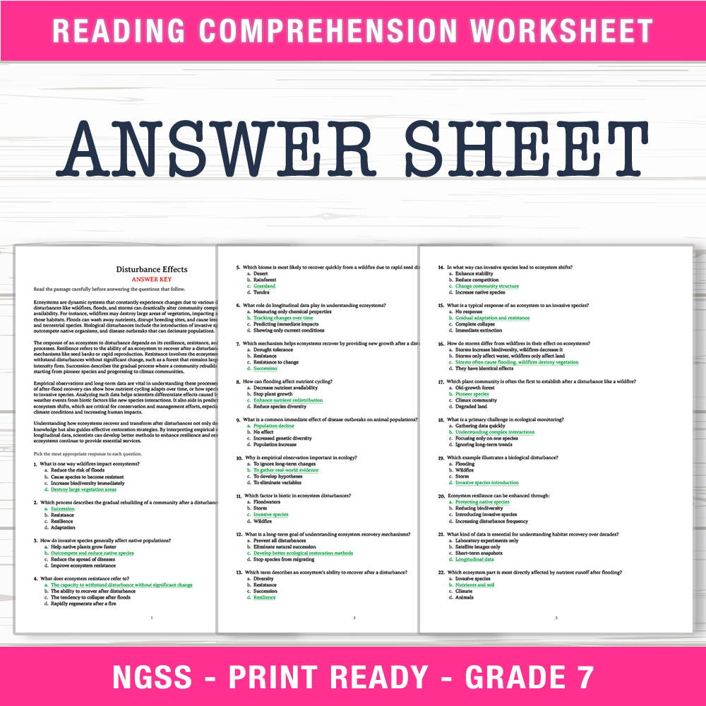 Grade 7 Science worksheet worksheet — Grade 7 Science – Disturbance Effects Worksheet (PDF + Answer Key) — page 2