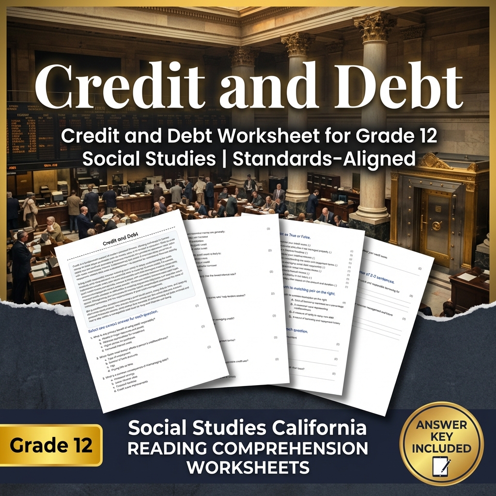 Credit and Debt Worksheet for Grade 12 Social Studies | Standards-Aligned