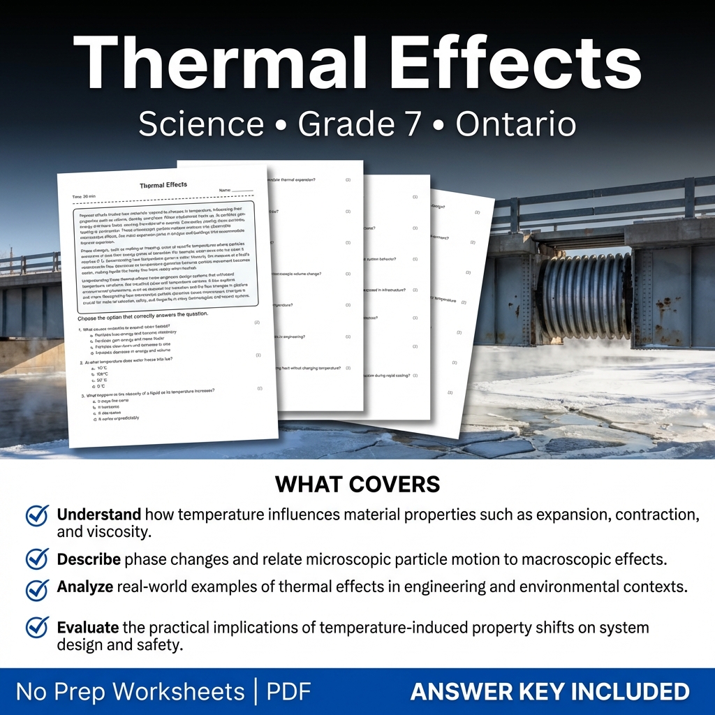 Grade 7 Science Worksheet on Thermal Effects | Ontario Standards Practice