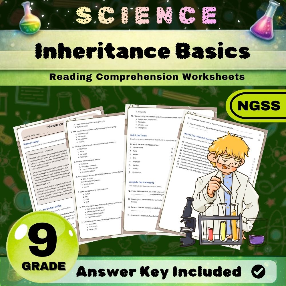 Grade 9 Science NGSS Heredity Unit | Inheritance & Variation Worksheet Bundle — included worksheet 1