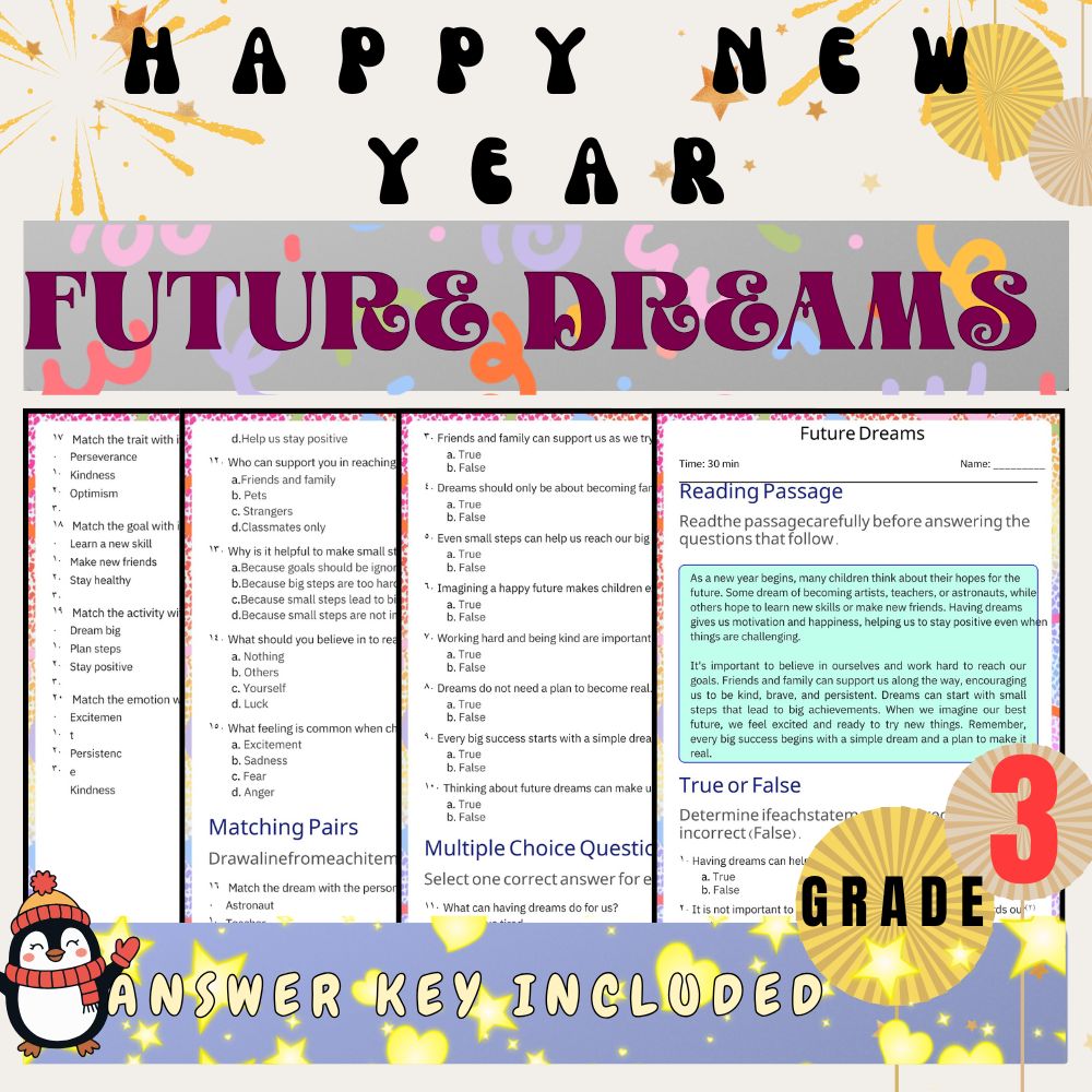 Grade 3 Seasonal|New Year Goals & Traditions Worksheets Bundle(PDF + Answer Key) — included worksheet 2