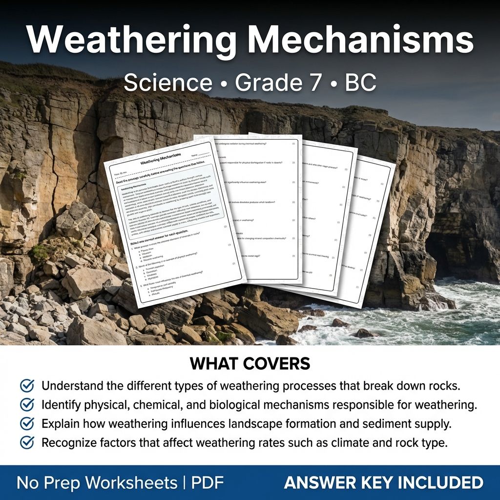 7th Grade Science | Weathering Mechanisms Worksheet & Answer Key (Printable PDF)
