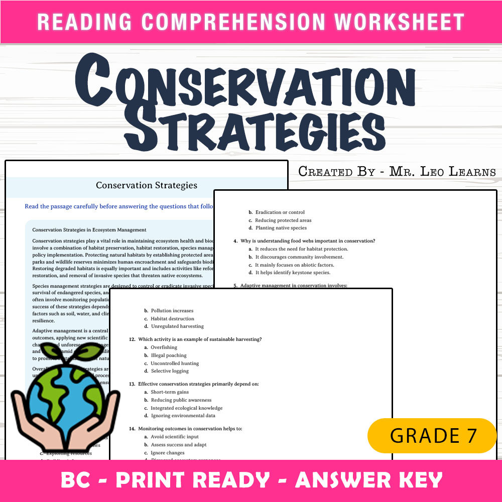 Grade 7 Science worksheet mcq paper worksheet — Grade 7 Science — Conservation Strategies Worksheet MCQ Paper — page 1