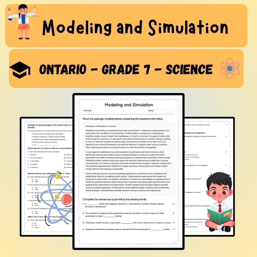 Grade 7 Science worksheet worksheet — Grade 7 Science | Modeling & Simulation Worksheet (PDF ) — page 1