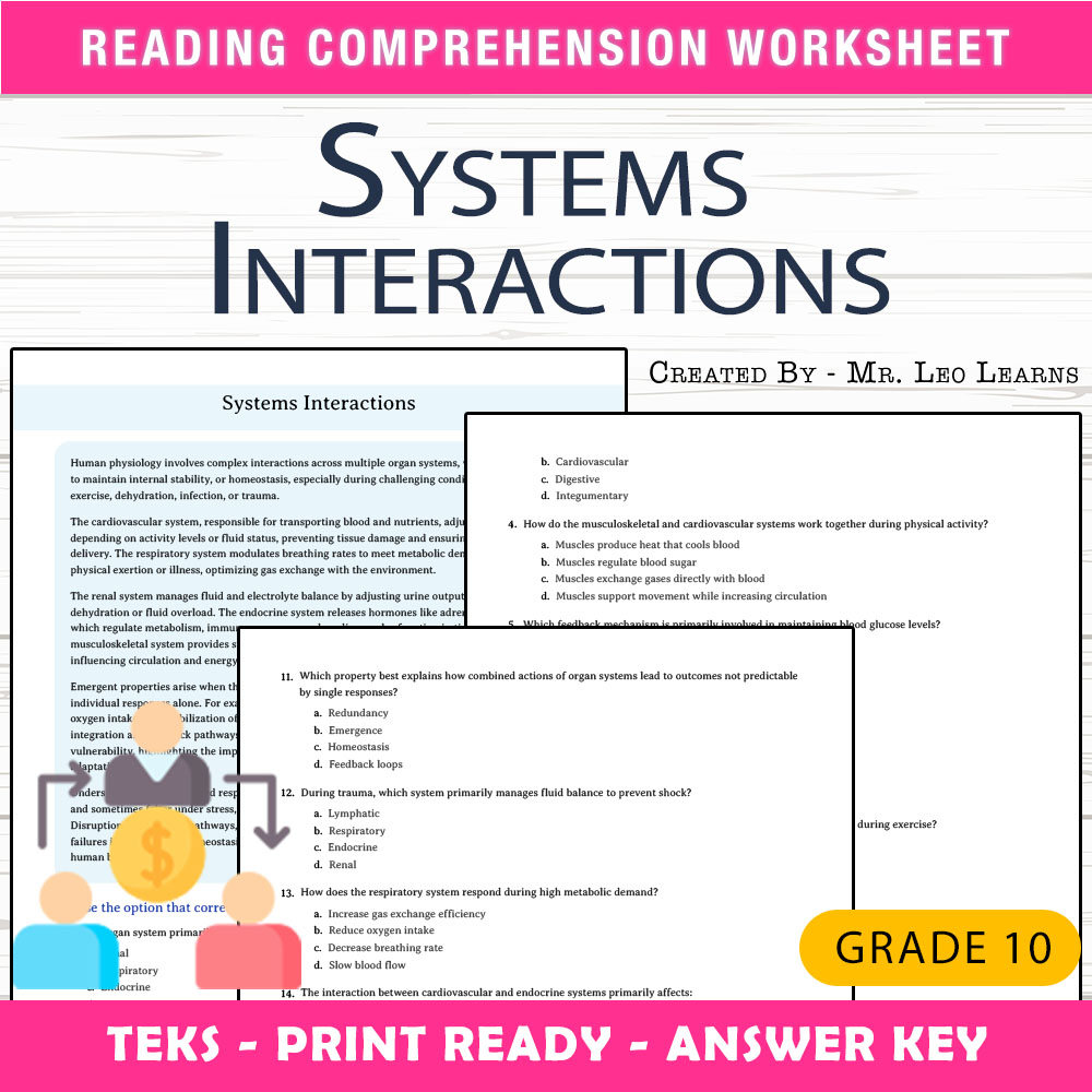 Grade 10 Science worksheet worksheet — Grade 10 Science — Systems Interactions Worksheet for Mastering Body Systems — page 1