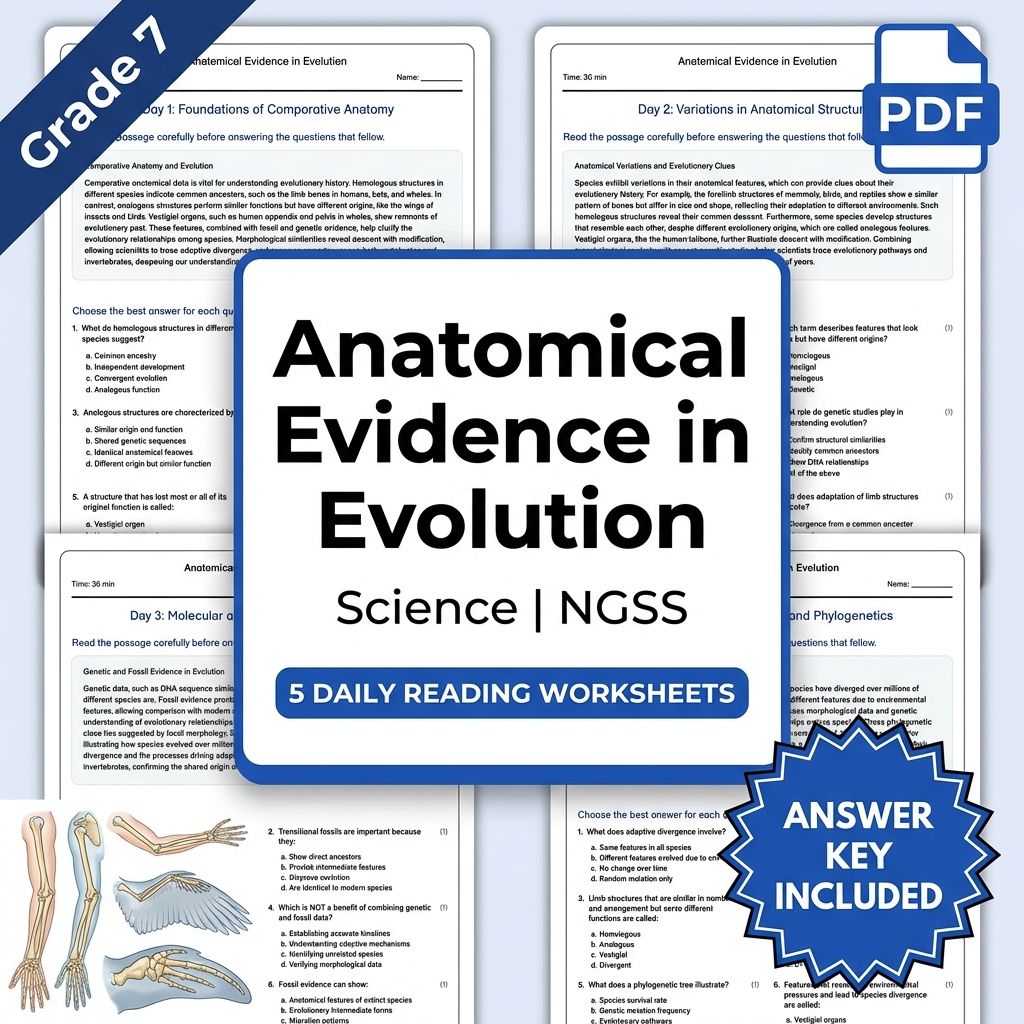 7th Grade Science | Anatomical Evidence in Evolution (PDF + Answer Key)