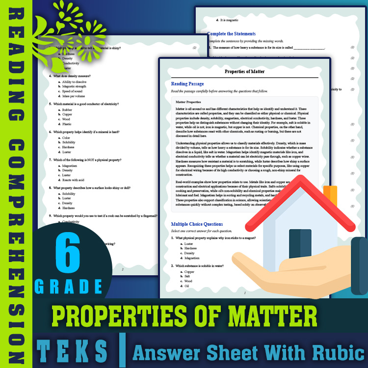 Grade 6 Science reading worksheets worksheet — 6th Grade Science | Properties of Matter Reading Worksheet (PDF & Rubric) —…
