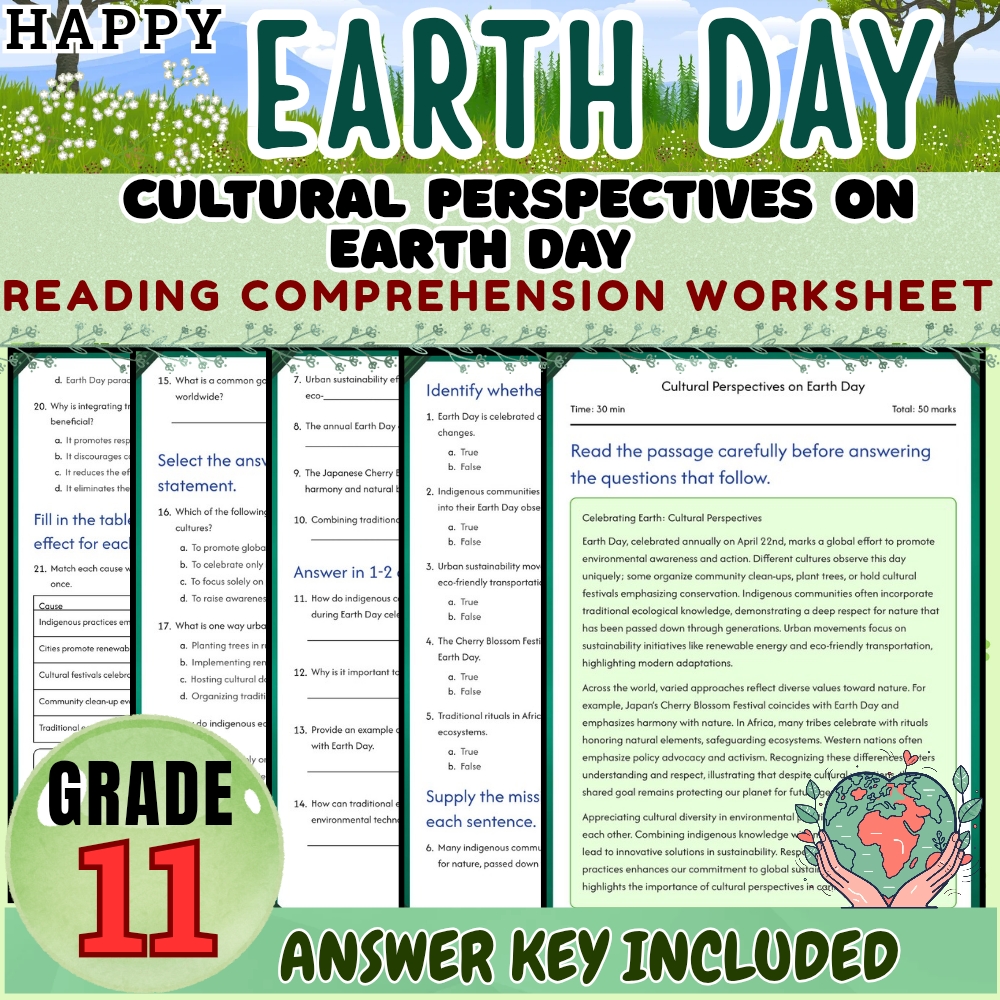 Grade 11 Seasonal|Earth Day & Climate Impact Worksheet Pack(Answer Key Included) — included worksheet 1