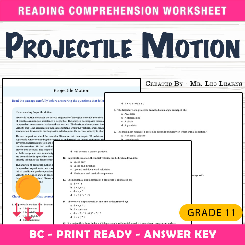 Grade 11 Science worksheet mcq paper worksheet — Grade 11 Science — Worksheet MCQ Paper for Mastering Projectile Motion —…