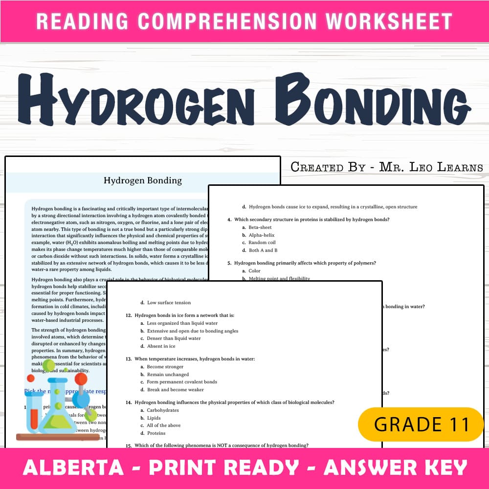 Grade 11 Science worksheet mcq paper worksheet — Grade 11 Science — Worksheet MCQ Paper for Mastering Hydrogen Bonding — p…