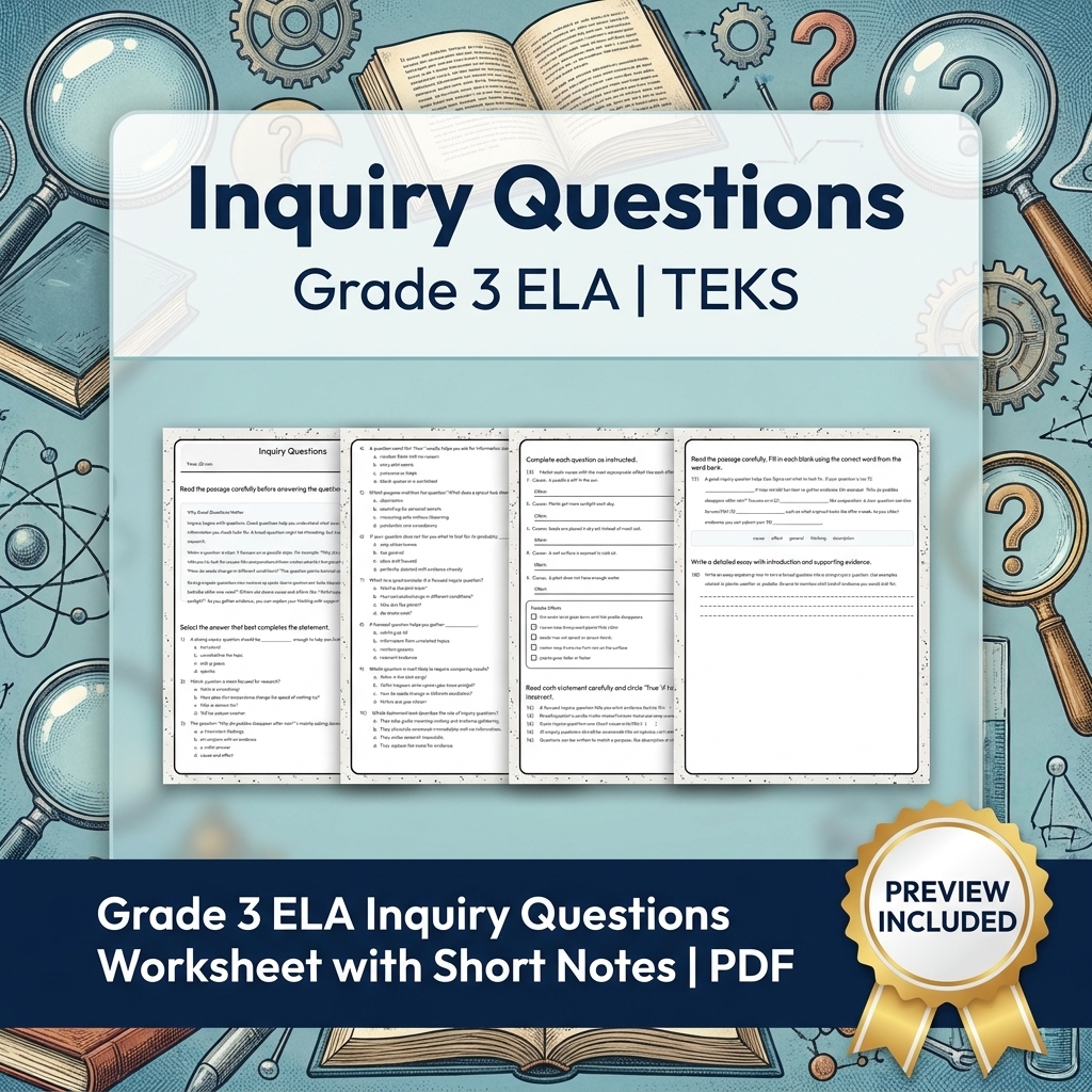 Grade 3 ELA Writing, Reading, and Research Skills Full-Year Bundle TEKS — included worksheet 1