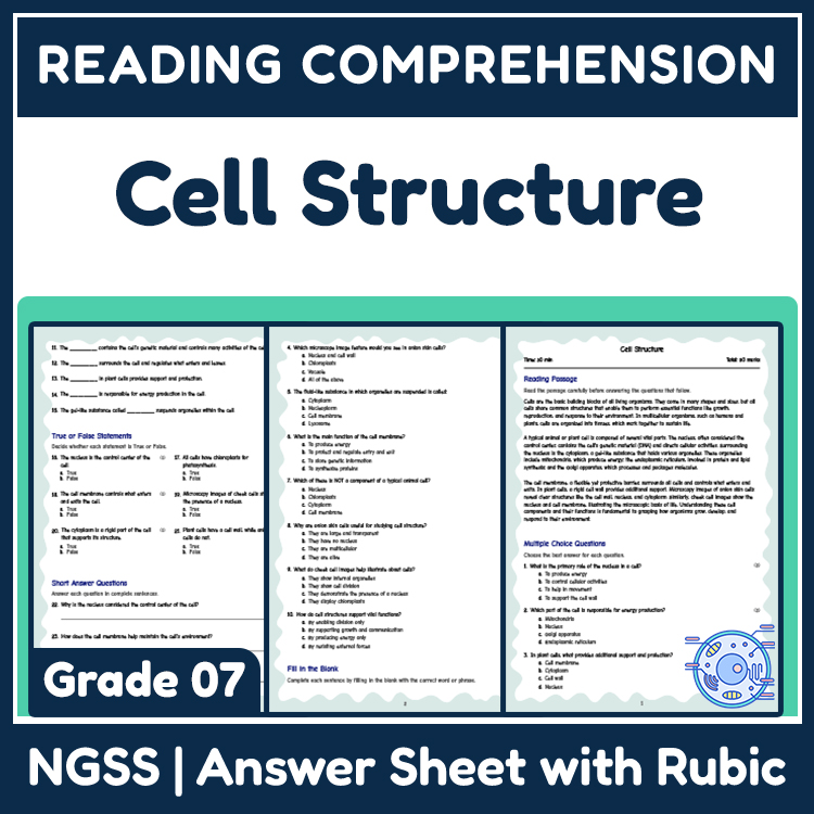 Science reading worksheets worksheet — 7th Grade Science | Cell Structure Reading Worksheets (NGSS Aligned) — page 1