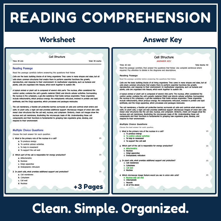 Science reading worksheets worksheet — 7th Grade Science | Cell Structure Reading Worksheets (NGSS Aligned) — page 2