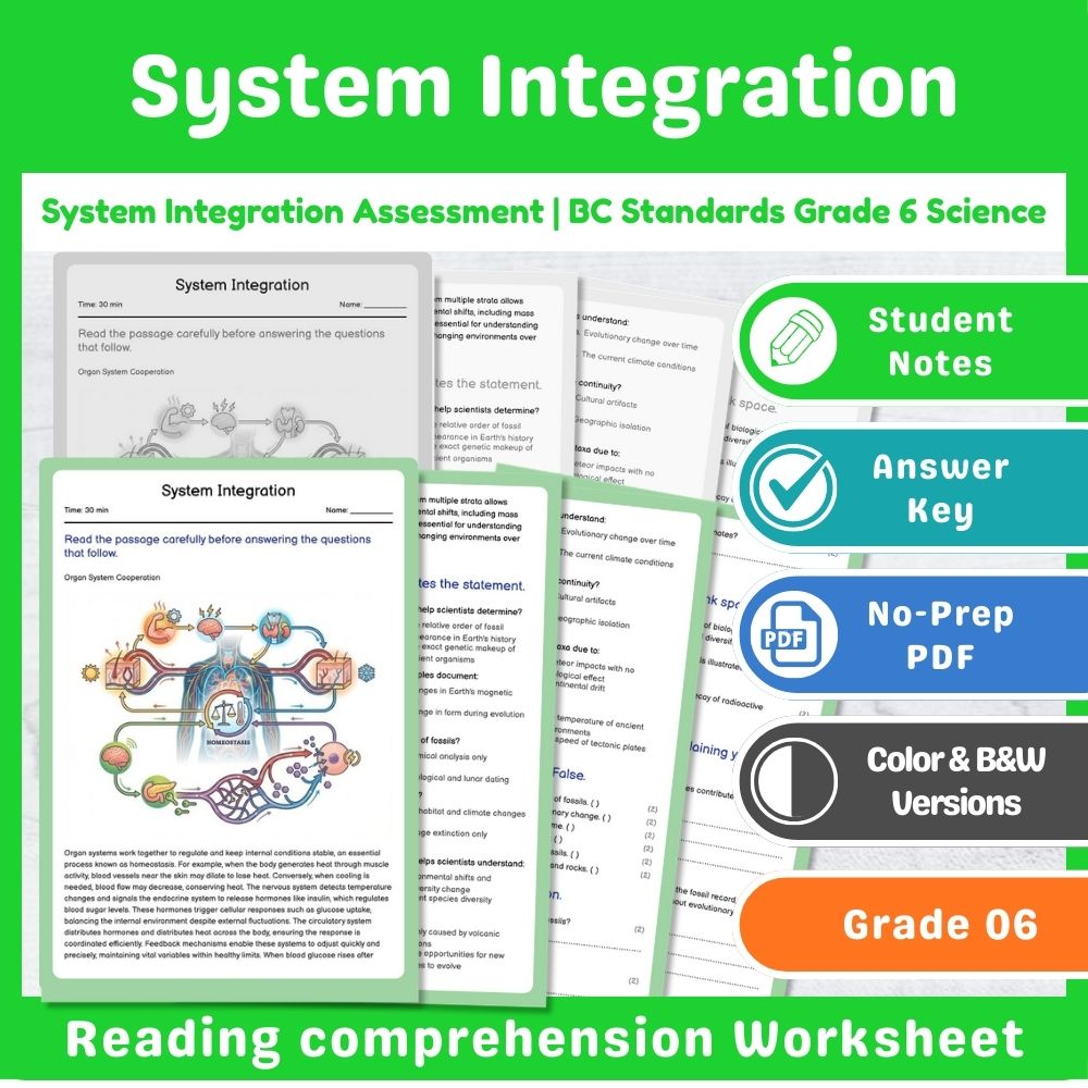 Grade 6 Science | Cell Structures & Systems Assessment – Standards-Aligned — included worksheet 2