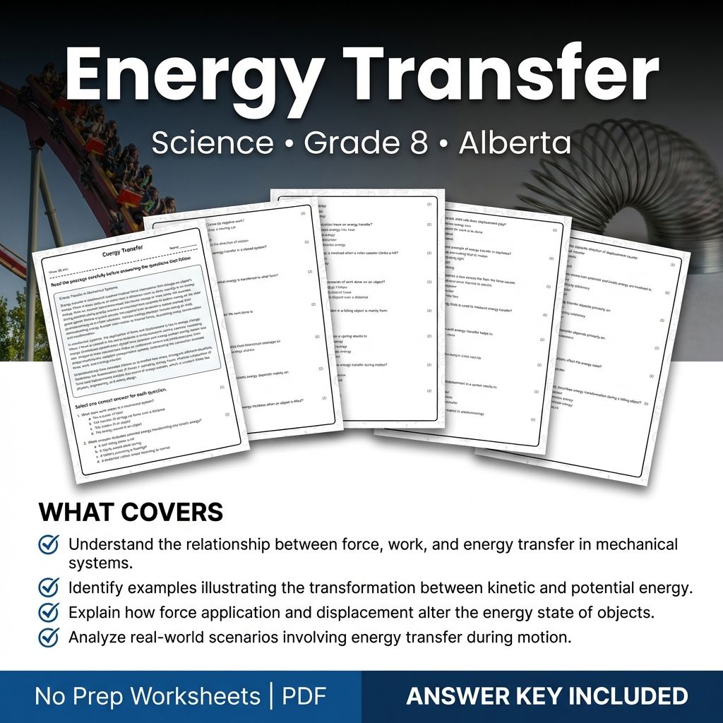 Energy Transfer Worksheet for Grade 8 Science | Alberta Standards