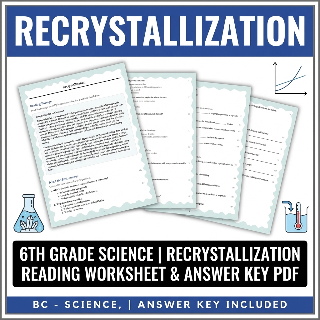 Grade 6 Science reading worksheets — 6th Grade Science | Recrystallization Reading Worksheet & Answer Key PDF