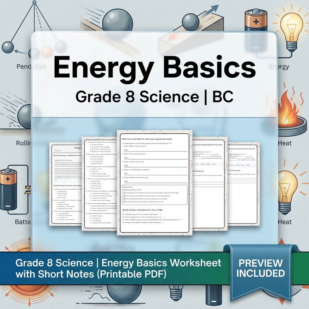 Grade 8 Science Lesson Bundle | BC Framework & Key Concepts Worksheet Pack — included worksheet 2
