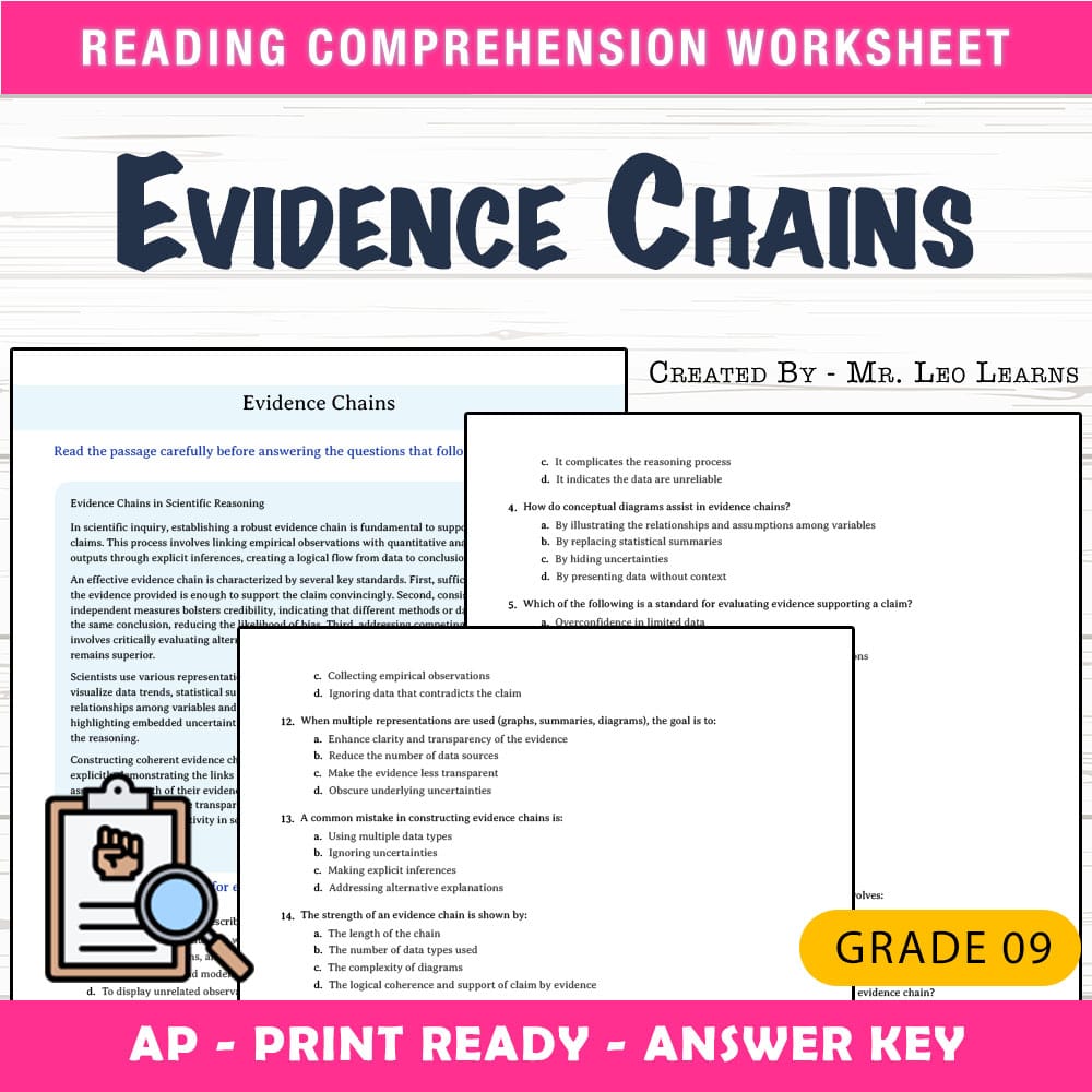 Grade 9 Science worksheet mcq paper worksheet — Grade 9 Science — Evidence Chains Worksheet MCQ Paper for Mastery — page 1